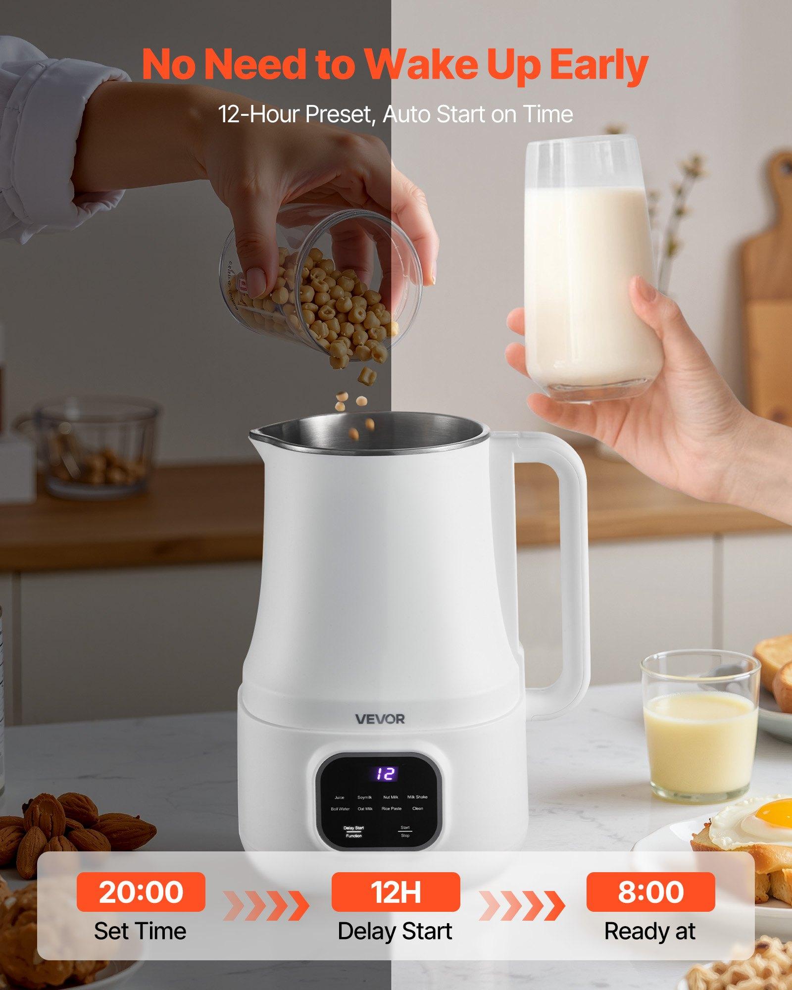 VEVOR 8-in-1 Nut Milk Maker, 34 oz Soy Milk Maker with 200W Blending, for Homemade Oat, Nut, Soy, Juice, Milkshake, Rice Cereal, Plant-Based Beverages with Self-Cleaning, Boil Water, 12-Hour Delay VEVOR 8-in-1 Nut Milk Maker, 34 oz Soy Milk Maker with 200W Blending, for Homemade Oat, Nut, Soy, Juice, Milkshake, Rice Cereal, Plant-Based Beverages with Self-Cleaning, Boil Water, 12-Hour Delay