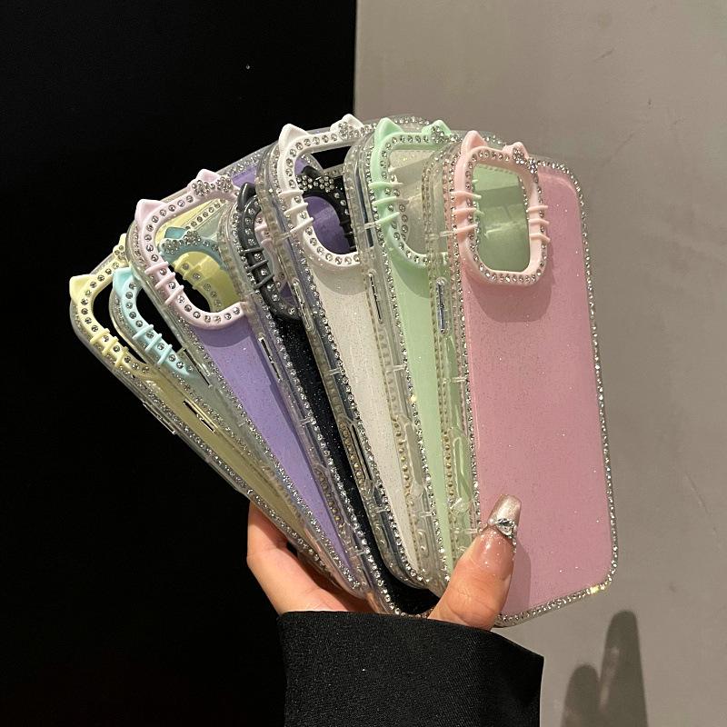 High-Value Double-Sided Diamond Cat Ear Phone Case Casing Accessories For iPhone 17, 16, 15, 14, 13, 12 Pro Max Plus with Glitter Protection #GLOBAL PICKS