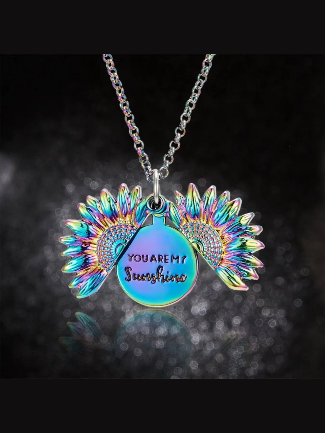 You Are My Sunshine Sunflower Necklace, Openable Engraving Dual-Sided Pendant, Trendy Jewelry for Personalization, Perfect Gift Idea