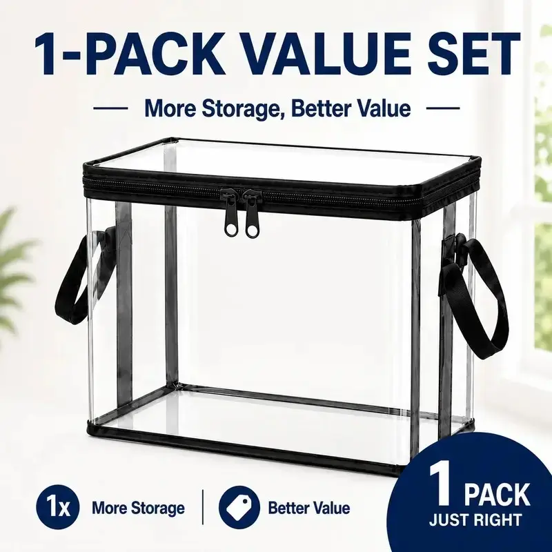 Large Transparent Thick Plastic Storage Box with Hinged Lid, Durable High Capacity Organizer for Home Camping Travel Attic Moving