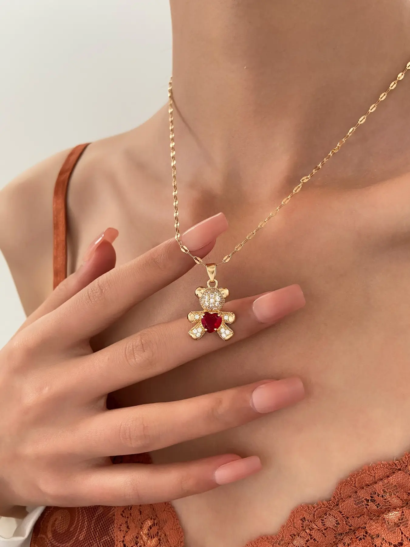 Cartoon Luxury Bear Pendant Necklace, Synthetic Zircon Jewelry, Cute Daily Wear, Cute Necklaces, Perfect Gift for Women, Holiday Present