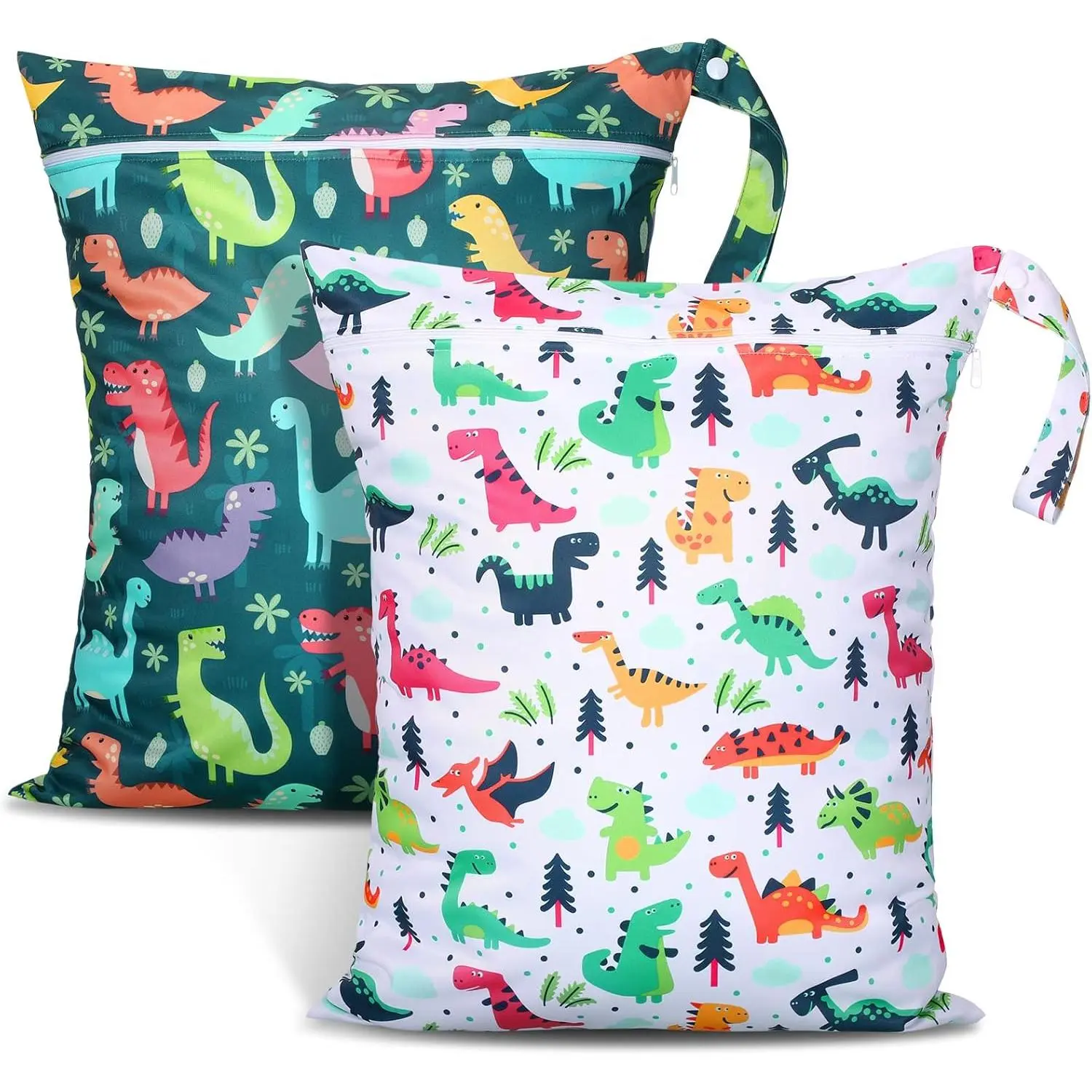 2 Pack Large Travel Laundry Bags, Large Wet Dry Waterproof Dirty Clothes Bag for Suitcase, Swimsuit Beach Gym College Dorm Wet Bag(Dinosaur Style)