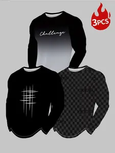 Men's Long Sleeve T-Shirt Set, Casual Slim-Fit All-Over Print, Ideal for Outdoor Daily Wear, Three-Piece Men's Clothing