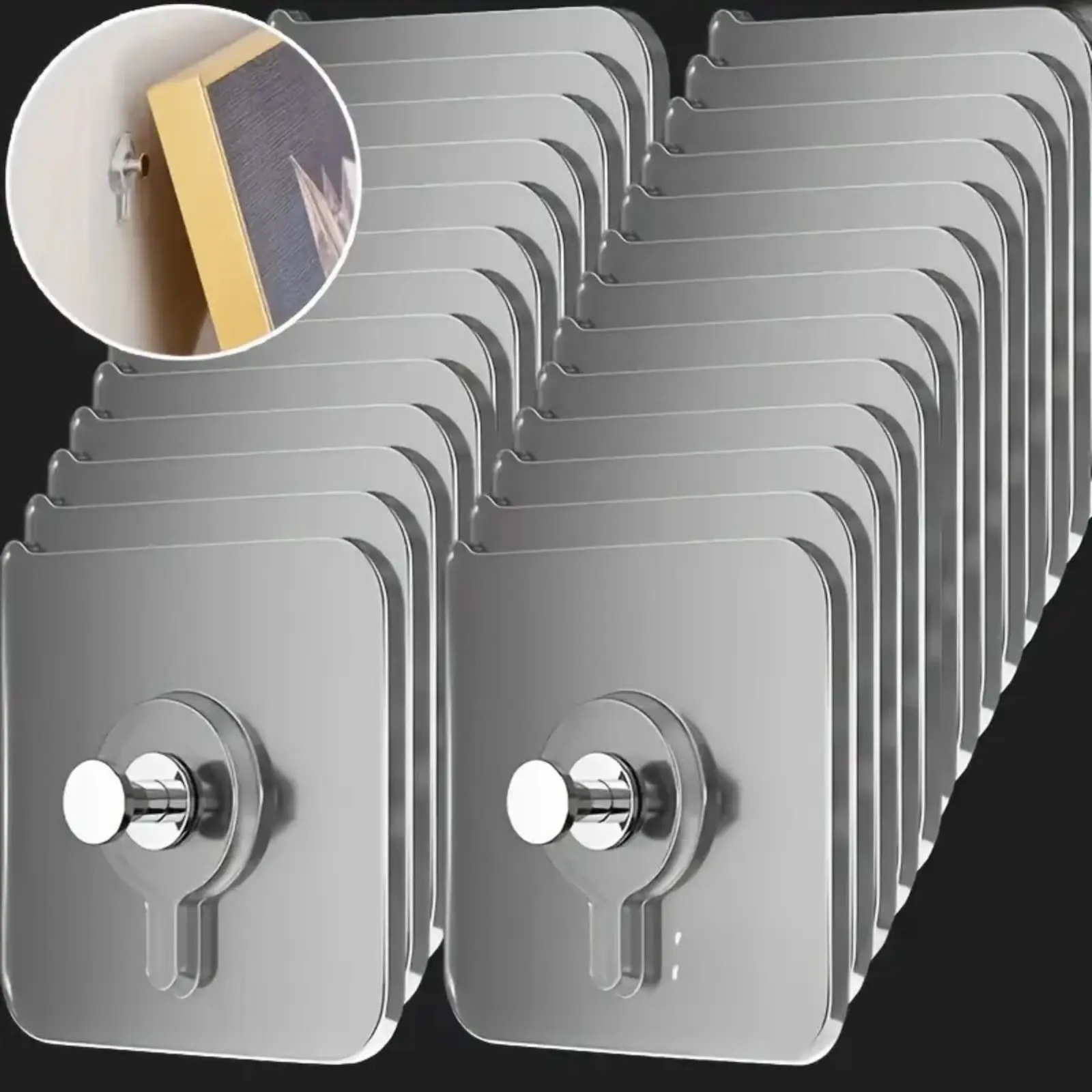 15‑Pack No‑Drill Strong Adhesive Hooks with 6×6 Acrylic Photo Frame Posts, PVC Invisible Nail Screw Stickers, Strong‑Hold Wall Mount Stick‑On Hooks for Storage & Hanging