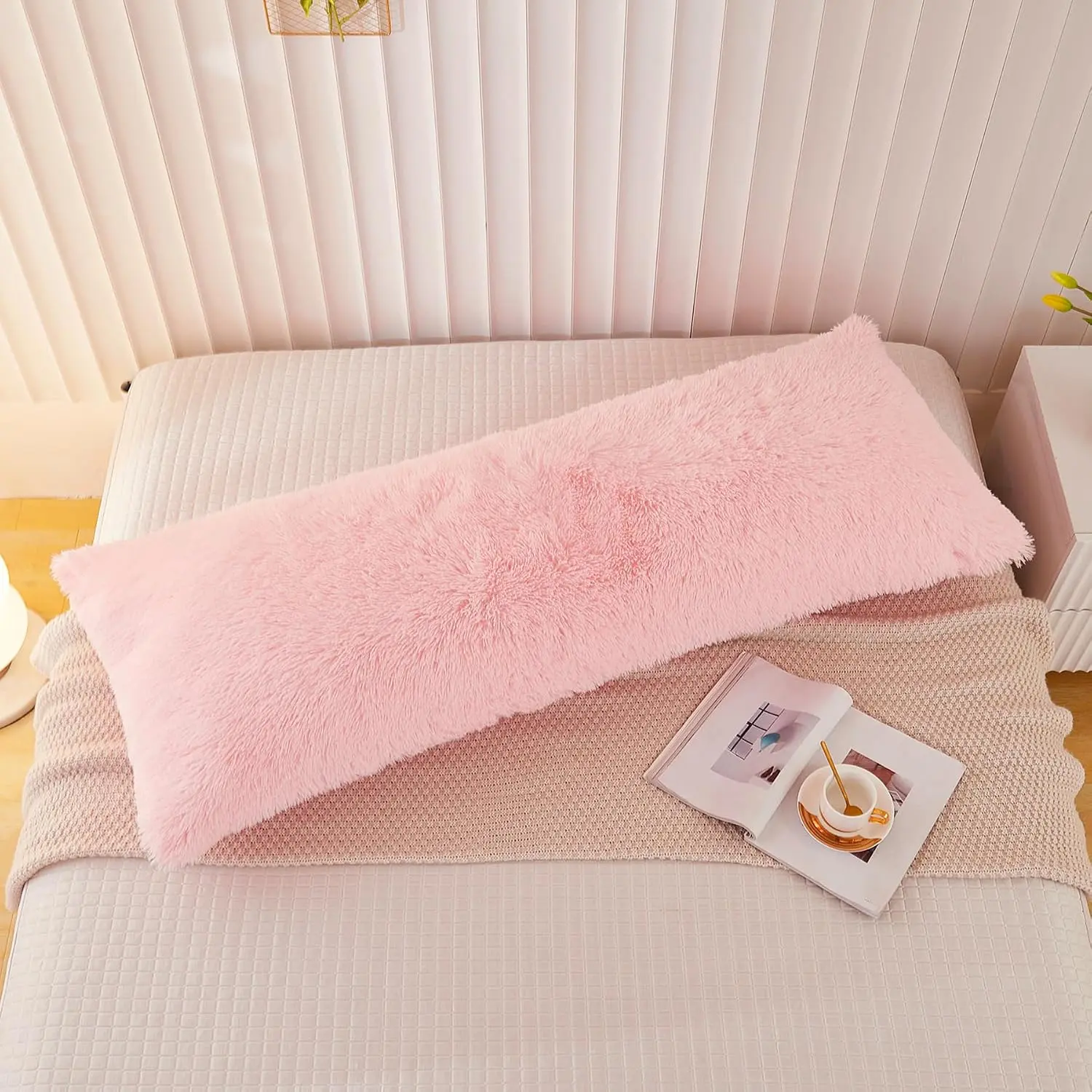 Faux    Pillow Cover,  Plush Shaggy   Pillowcase 1 count, Zipper Closure (21"x54", )