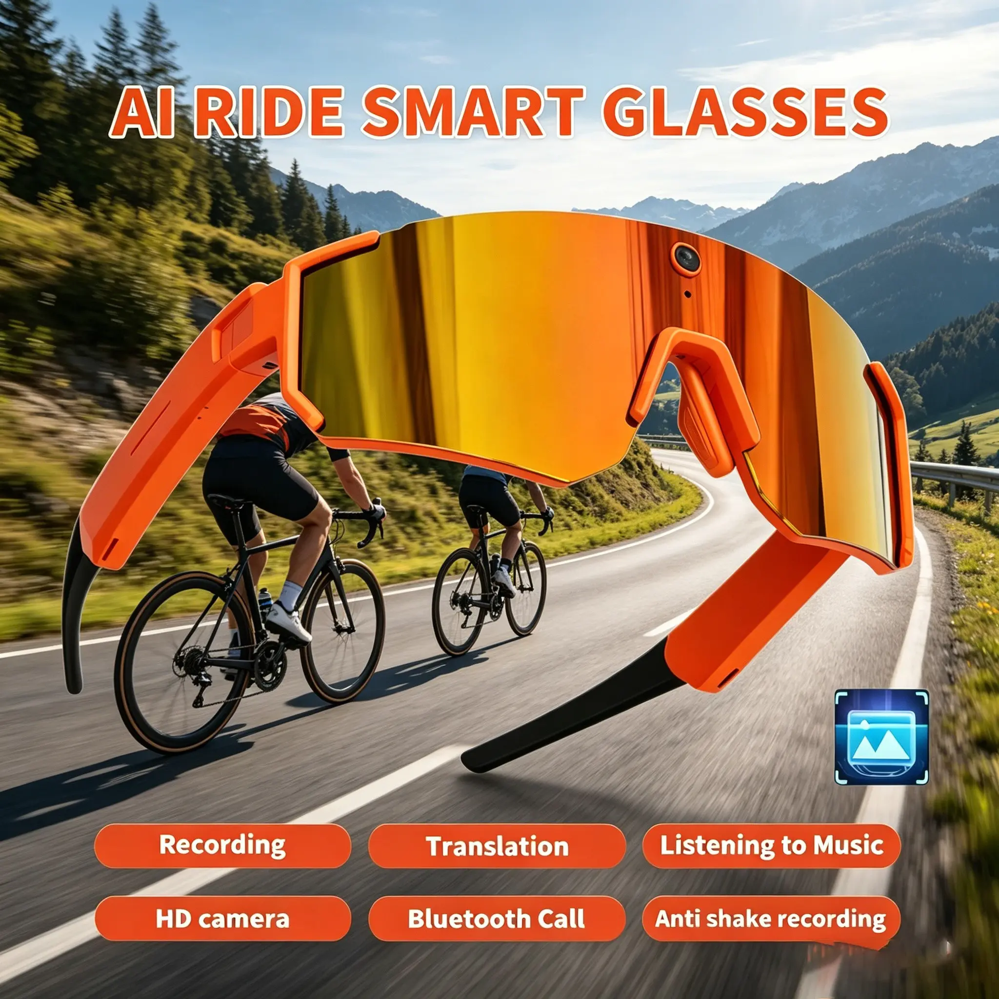 2026 Skiing Outdoor Cycling Goggles, 800w Camera HD Image Stabilization, Ultra-Durable PC Frame, Ai Chat Call, Windproof Waterproof