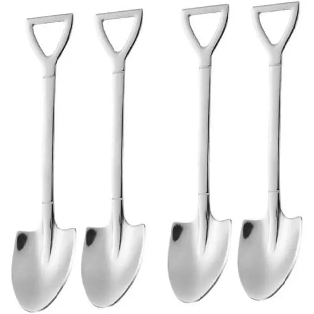 4 Pack Dessert Spoon 6 inch Shovel Shape Stainless Steel Spoons Ice Cream Fruit Spoon for  Kitchen or Restauran