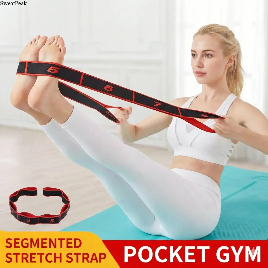 Yoga Stretch Strap for Flexibility, Multi Loop Stretching Strap with Numbered Loops, Non Slip Fabric Resistance Band for Yoga, Pilates & Mobility Training, Adjustable Exercise Strap for Home Workout, Stretching & Daily Fitness