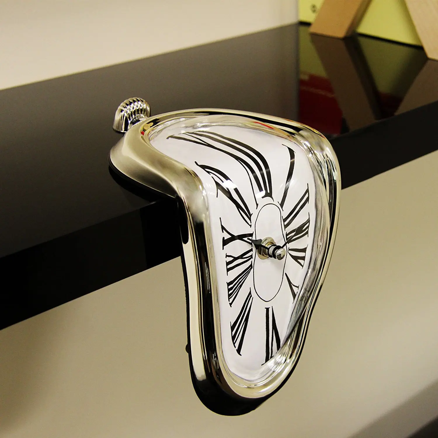 Vintage Dali Melting Distorted Silent Clock - Wear-Resistant Electroplated Metal Casing, Surreal Roman Numerals, No-Assembly Desk & Wall Clock, Accurate Silent Sweep Movement for Bedroom Living Room Decor decorative creative