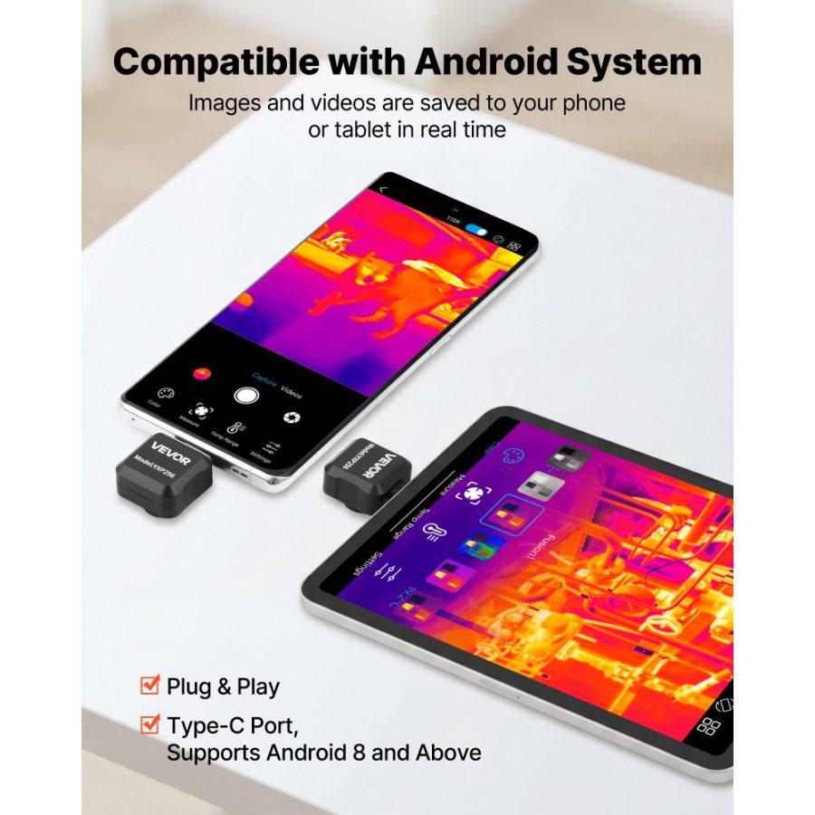 VEVOR Thermal Imaging Camera for Android, 512x 384 TISR Super Resolution, 25HZ Refresh Rate Infrared Thermal Imager for Smartphone Tablet, 256x 192 IR Resolution, -4F to 1022F 15 Color Palettes