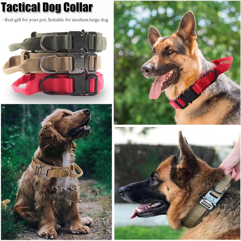 PURR LAB Tactical Dog Collar Adjustable Military Training Nylon with Handle Quick Release Buckle for Small Medium Large Dogs Red Large