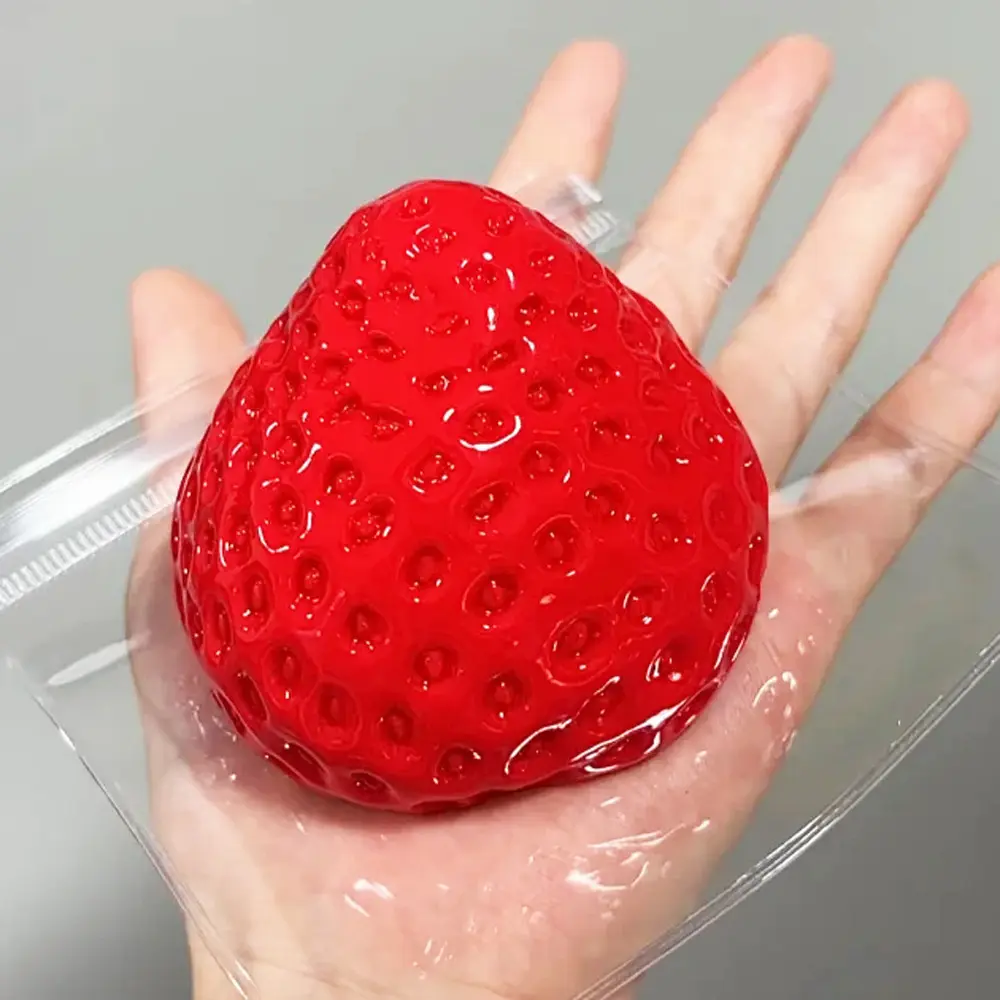 Viral Strawberry Squishy Toy Silicone  Soft Handheld Stress Relief Squeeze Toy Kawaii Sensory Fidget for Boys Girls Adults