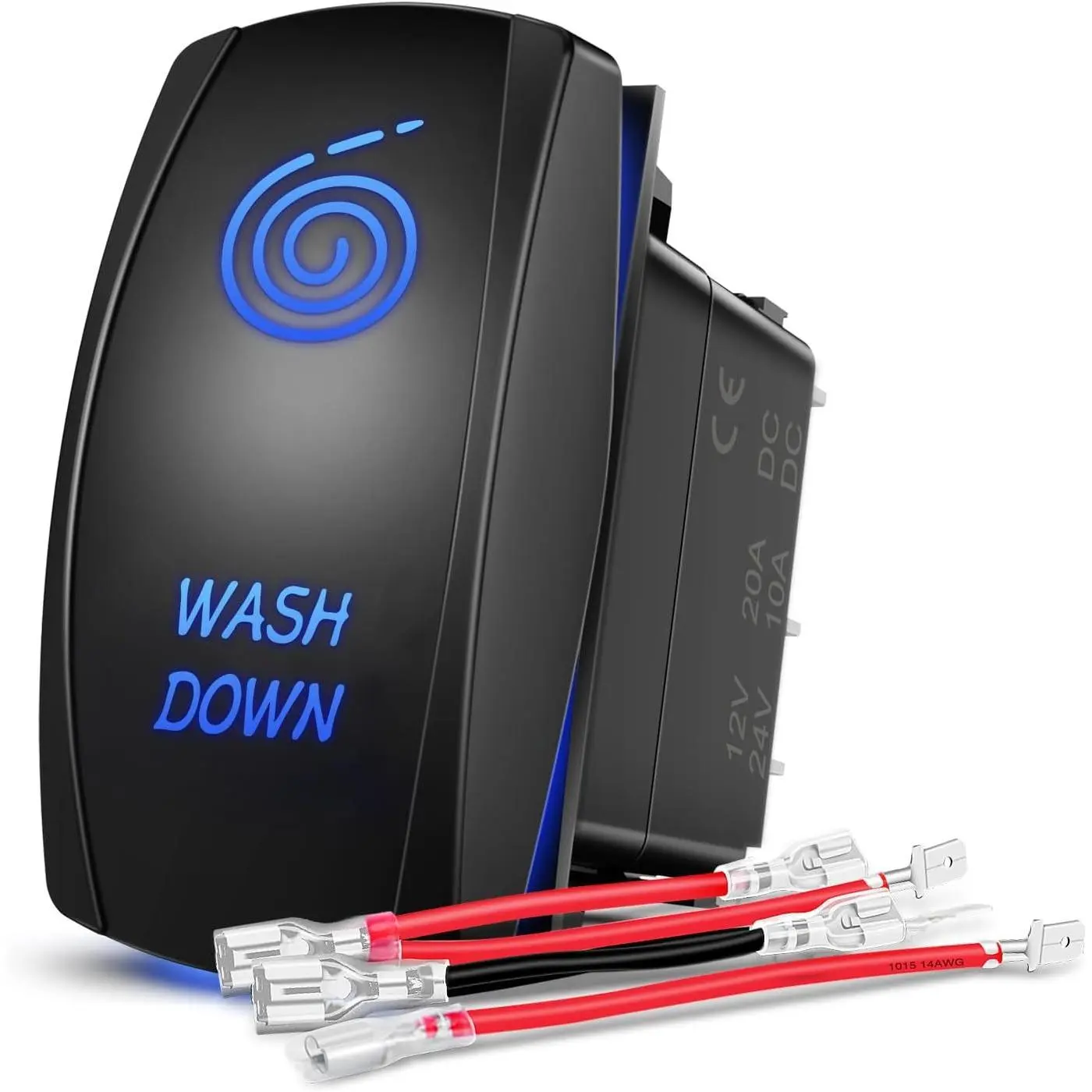 Nilight 5-Pin SPST Durable Wash Down Rocker LED Light Switch, Laser On-Off, 20A/12V 10A/24V Blue, with Jumper Wires Set for Cars, SUV, Yacht