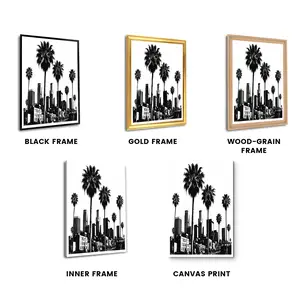 Black and White Los Angeles Palm Tree Wall Art |   Minimalist LA Skyline Canvas Print |   Trendy Modern Apartment  for Living Room Bedroom decor