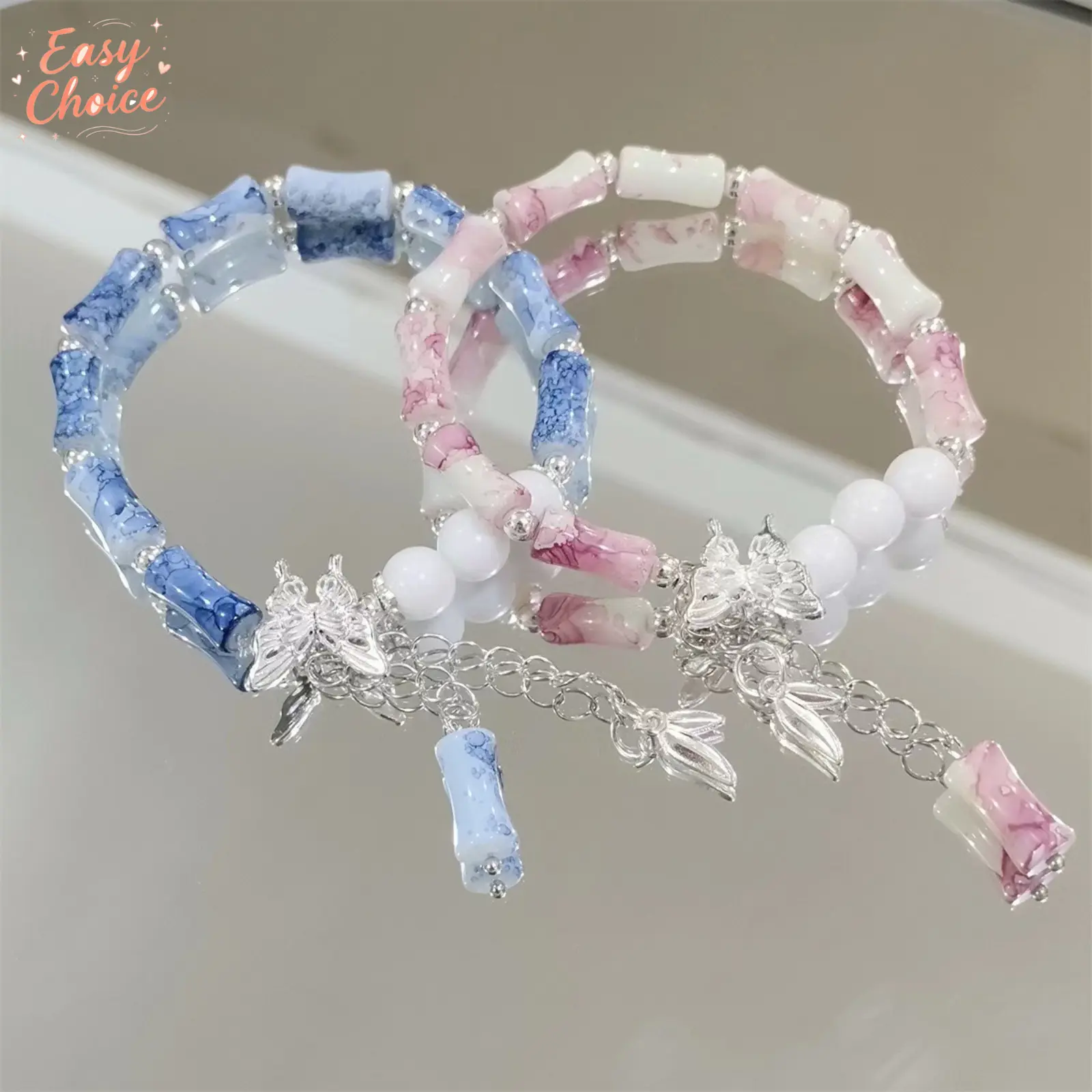 Style Handmade Butterfly Beaded Bracelet, Versatile Minimalist Stackable Wrist Jewelry, Matching Couple & Best Friend Bracelets For Teen Students Daily Matching