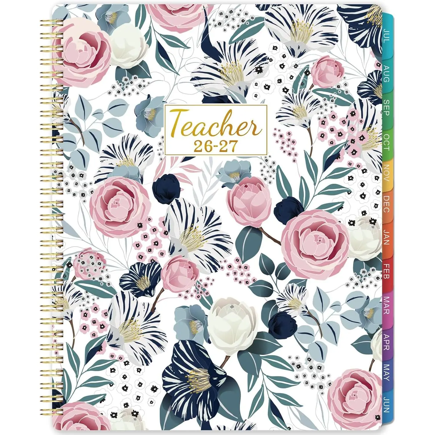 Teacher Planner 2026-2027 - 2026-2027 Weekly & Monthly Lesson Plan Book with Colorful Tabs, July 2026 - June 2027, 8.3" x 11", Academic Planner 2026-2027 with -Wire Binding and Quotes for Teachers - Petunia