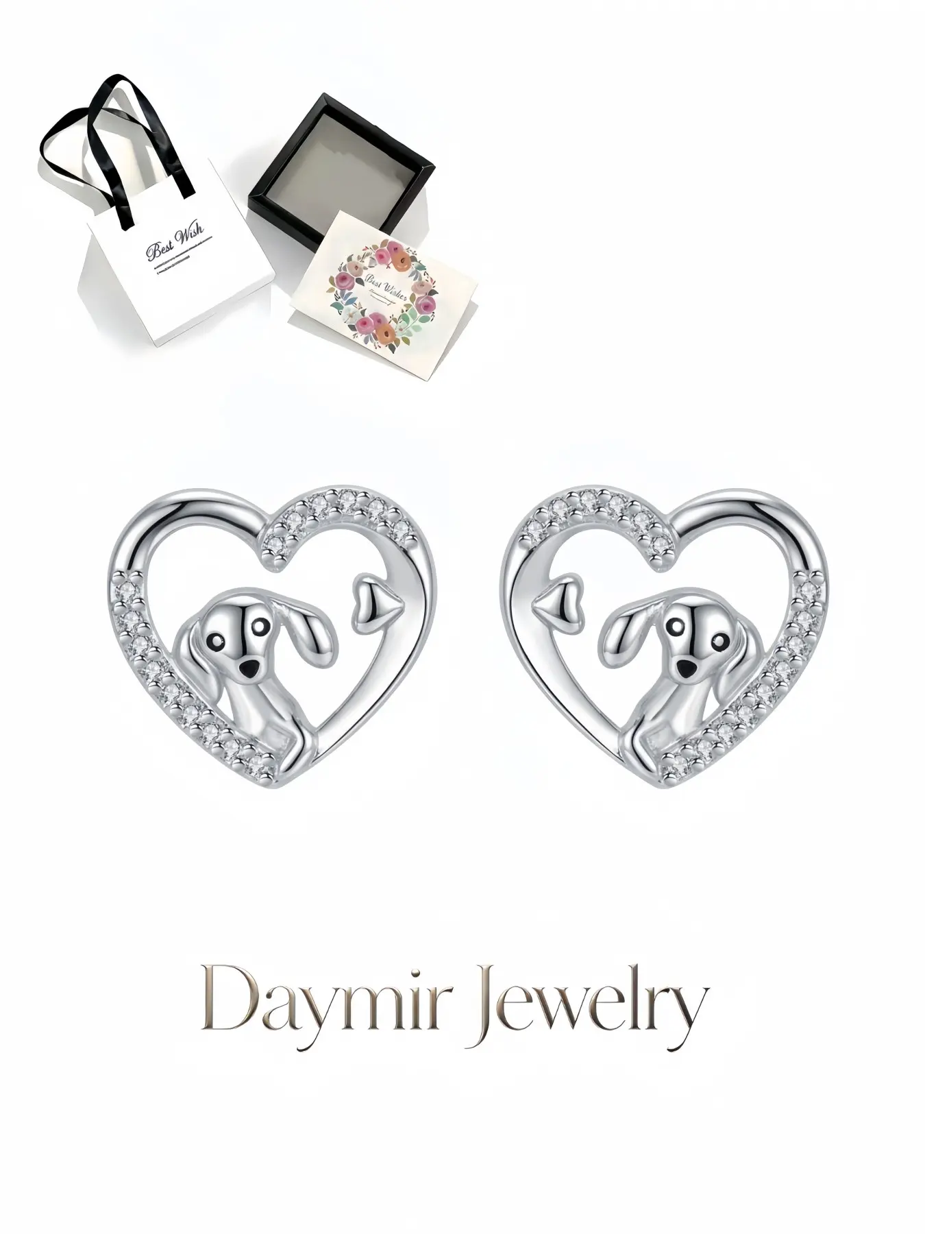 Heart Dachshund Diamond Studs, cute elegant heart dog earrings for women. Comes with an exquisite drawer jewelry box, perfect gifts for birthdays, Mother’s Day, Valentine’s Day, Christmas and anniversaries.
