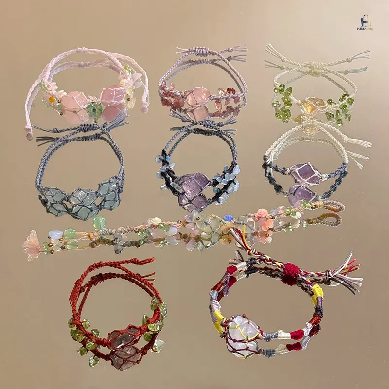 Woven Beaded Bracelet |   Handmade Floral Natural Stone Bracelet, Fresh Forest Style Wrist Jewelry, Trendy Cute Student Bracelets, All-match Hand Accessories for Daily Wear & Gifting
