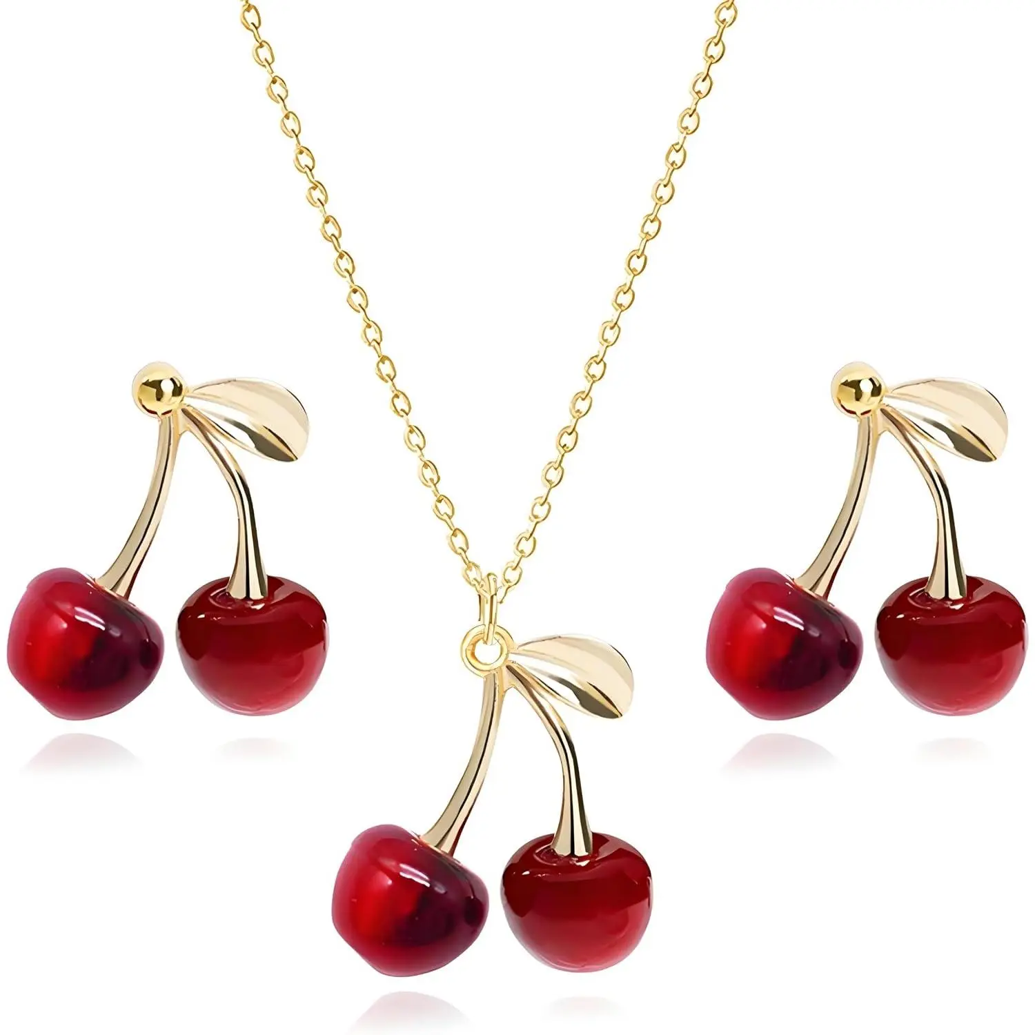 Cherry Earrings Necklace Sets for Women Funny Charm  Red Cherry Earrings Sweet Fruit cherry Earring Summer Fashion