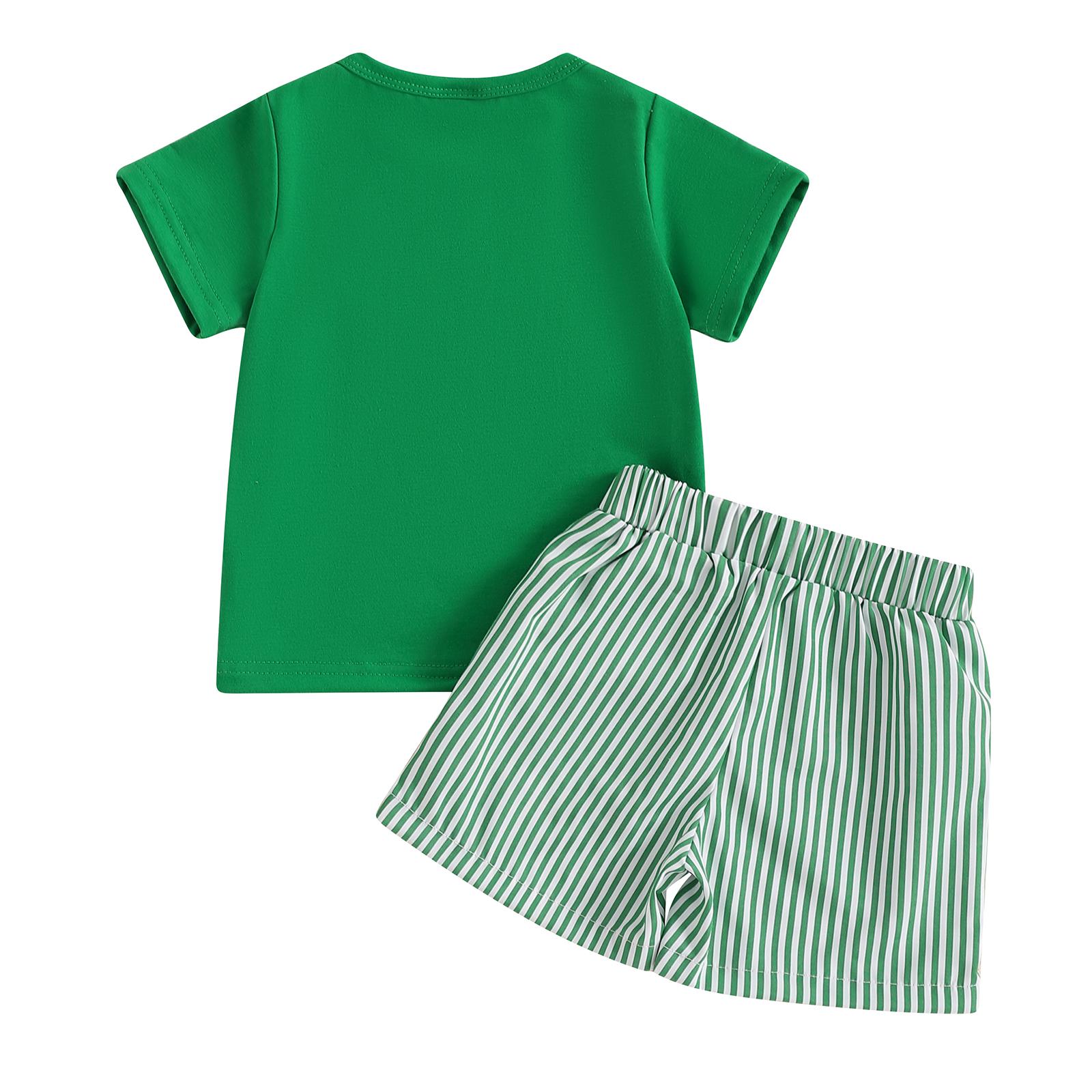 Toddler Baby Boy Summer Outfit Animal Embroidery Round Neck Short Sleeve Top Stripe Shorts Casual 2pcs Set Summer Clothes