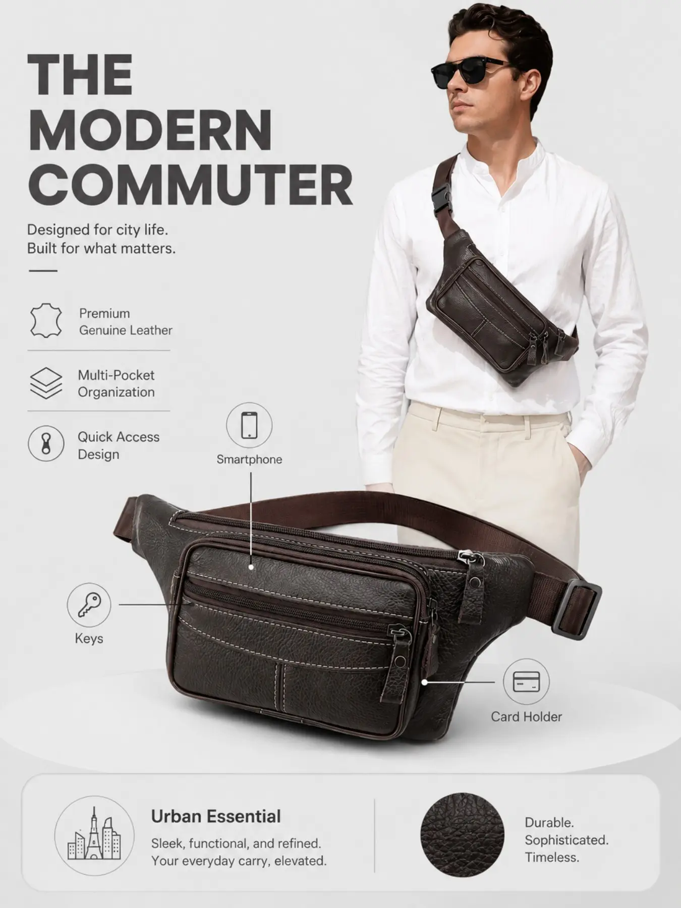 Unisex Crossbody Bag, Fashionable Shoulder Bag, Portable Daily Use Backpack, Zipper Fanny Pack, Versatile Accessory for Men and Women