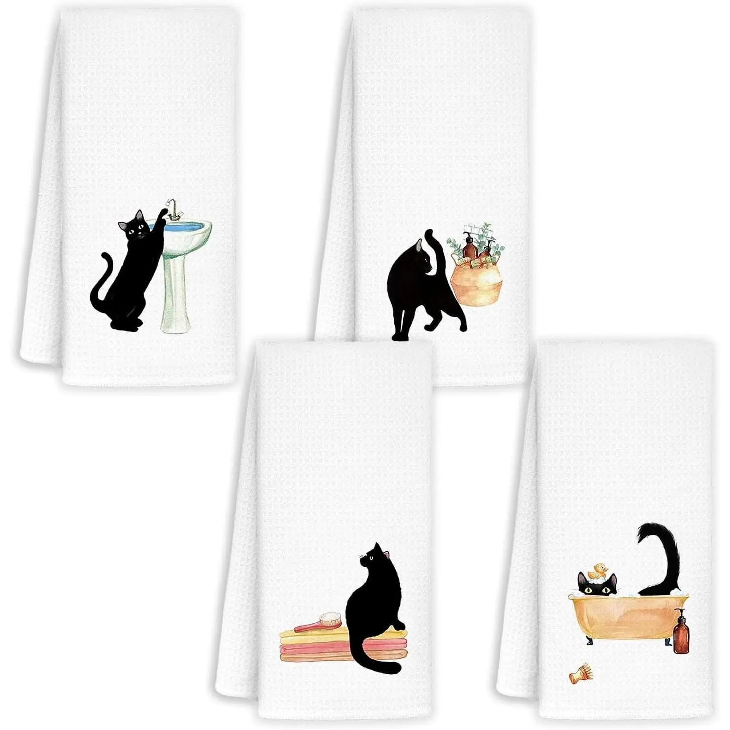 Funny Black Cat Decorative Hand Towels for Bathroom, Set of 2 - Black Cat Gifts for Women Kids Men Girls Friends Teacher Adults, 16×24 Inch