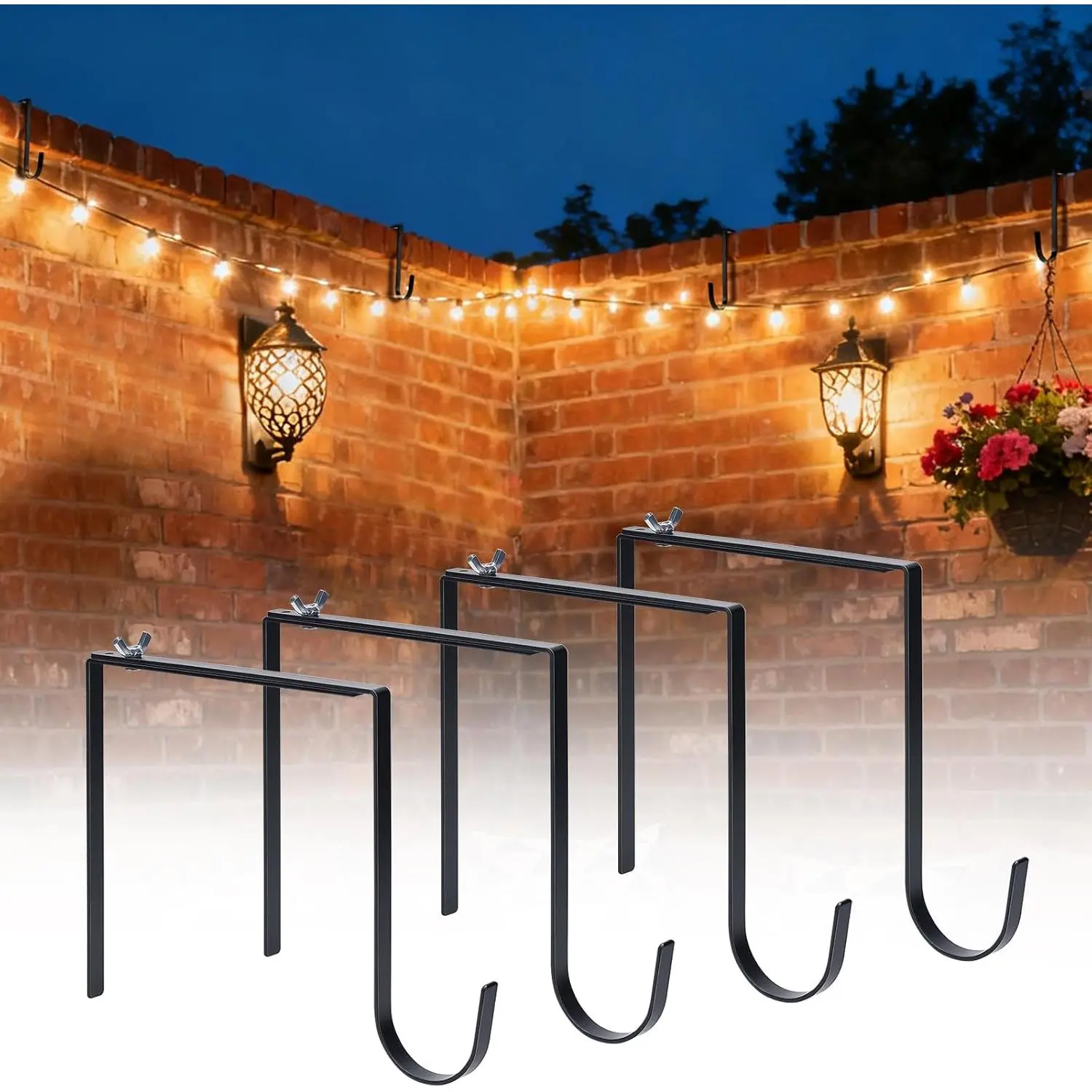 Adjustable Outdoor Light Hooks, 4pcs No Drill Metal Hangers for 6-11 Inch Concrete Wall Cinder Block Fences Brick Walls Hangers Outside Hanging Rope Lights Cable Cord Holders Organizerfidget toys