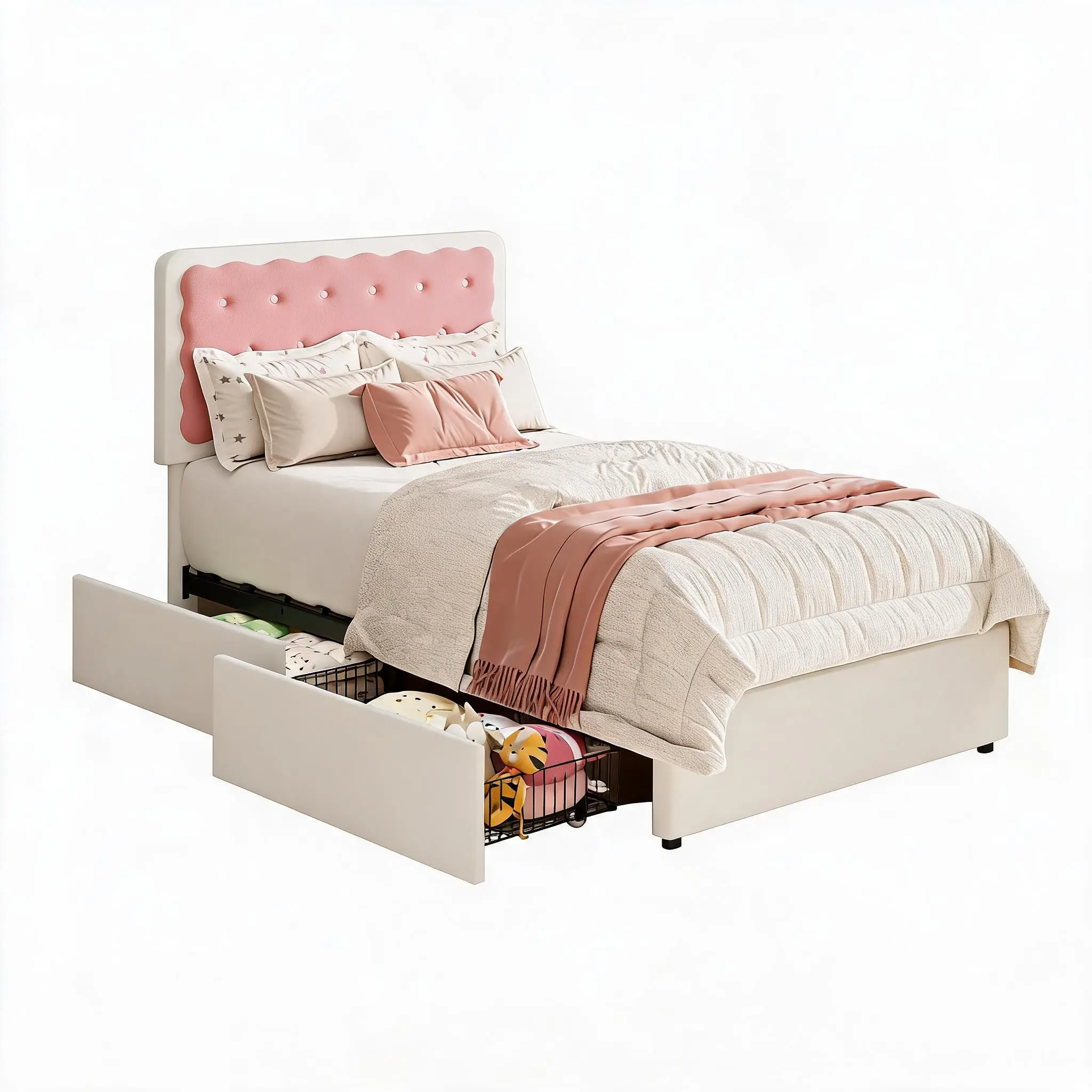 Modern Velvet Upholstered Platform Bed Frame with Headboard - Sturdy Wood Slats - Storage Drawers - No Box Spring Needed - Easy Assembly Bedroom Furniture
