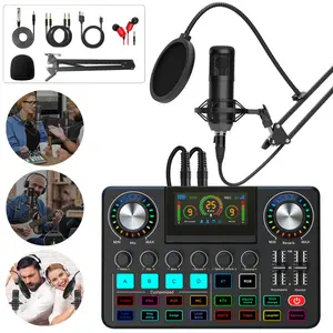 All-in-One Podcast Recording Kit: BM-800 Condenser Microphone Set   Audio Interface/Live Sound Card with Display, Supports BT/Mobile/Computer/PC, with Mixer, Suitable for Recording/Singing/Live Streaming/Karaoke