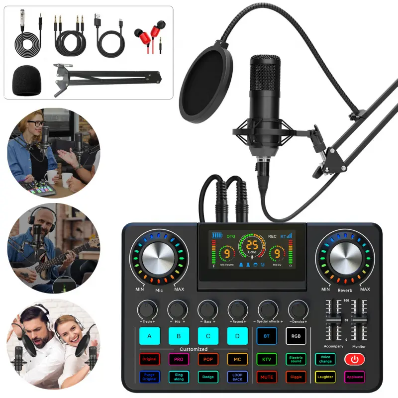 All-in-One Podcast Recording Kit: BM-800 Condenser Microphone Set   Audio Interface/Live Sound Card with Display, Supports Bluetooth/Mobile/Computer/PC, with Mixer, Suitable for Recording/Singing/Live Streaming/Karaoke