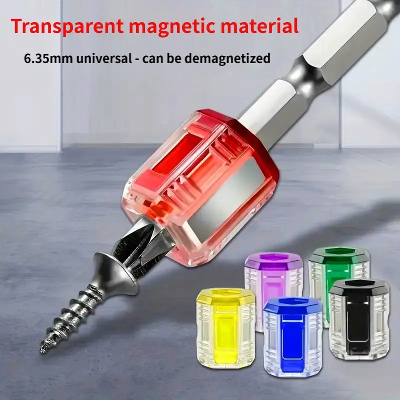6Pcs Colorful Transparent Magnetizer Demagnetizer Ring Universal Screwdriver Bit Magnet Ring Small Strong Magnetic Ring Quick Magnetize Demagnetize Tool for Electric Drill Bits