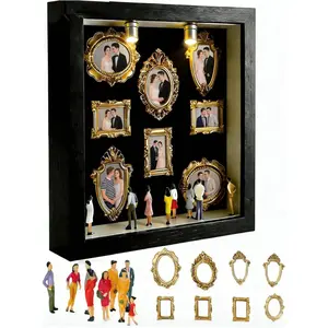DIY Mini Museum Silhouette Box, Shadow Box Frame Display Case, Personalized Photo Shadow Boxes Display with 7pcs Mini Museum Figurines & 8pcs Mini Gold Frames, Valentine's Day Gifts for Him & Her