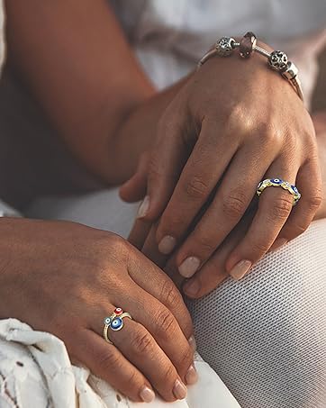 YADOCA 12/15Pcs Evil Eye Necklace, Bracelet, Earring, Ring, Keychain  Hamsa Hand Pendant - Turkish Protection Jewelry Set with 50Pcs Evil Eye Stickers