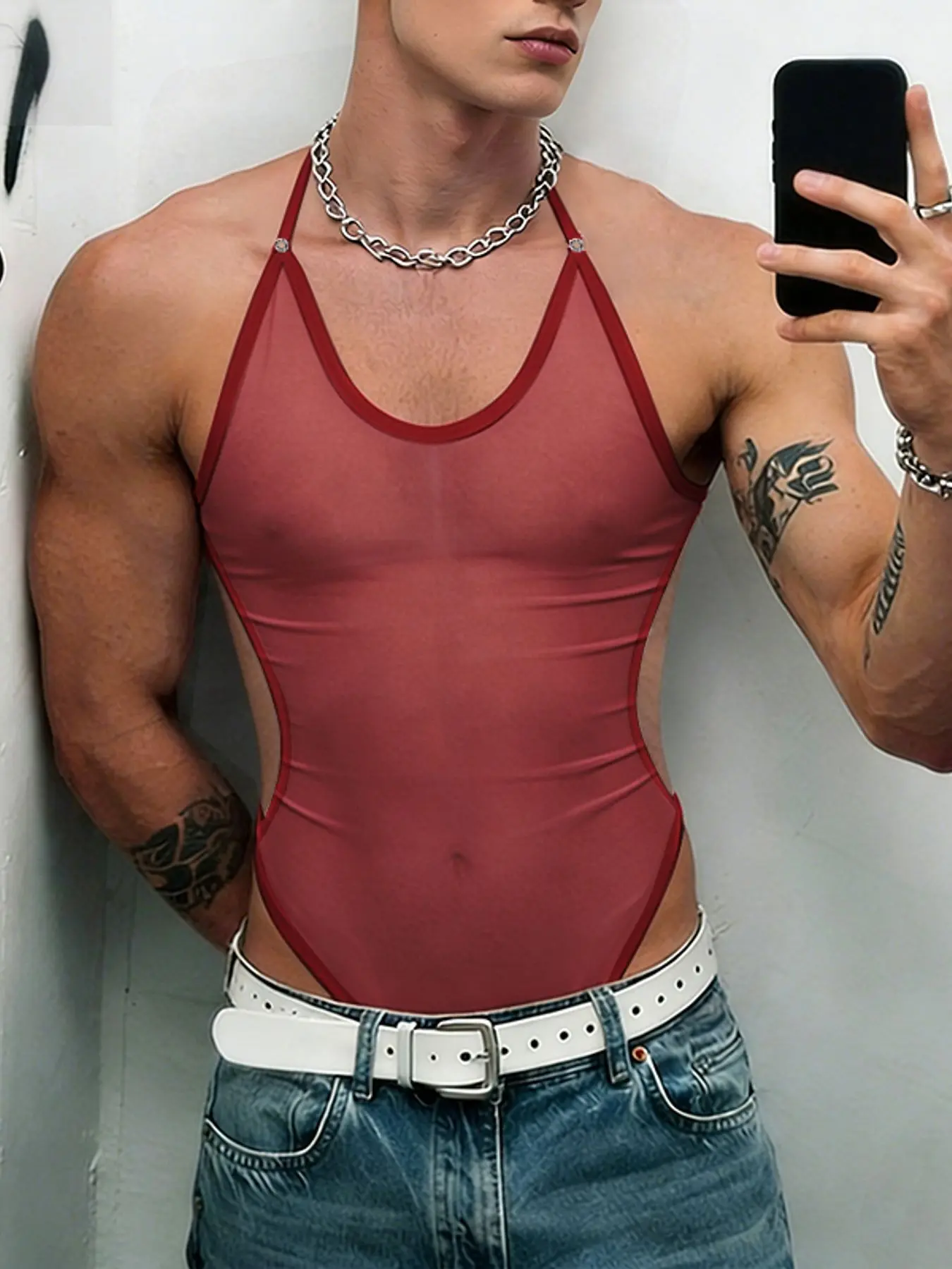 INCERUN Men's Casual Fashion Romper, Transparent Hollow Out Thin Straps, Perfect for Parties and Gatherings, Stylish and Comfortable