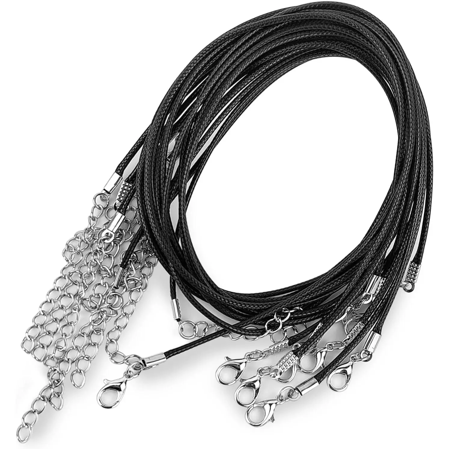10 Pack Black Necklace Cord, Leather Cord Necklace with Clasp, Waxed Rope Necklace for Pendants,  Making Supplies (10)