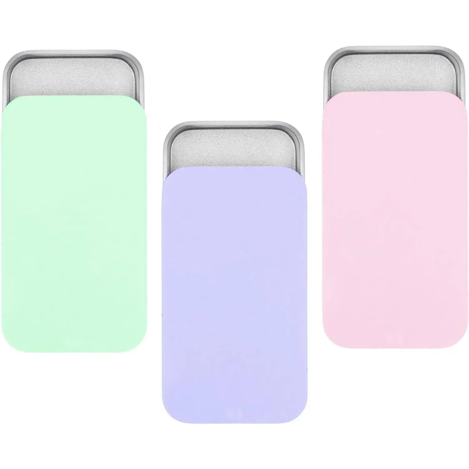 3 count Metal Tin Box Containers, 3 Colors Mini Rectangular Slide Top Tin Box Containers 2.36 by 1.33 by 0.4 Inch Empty Hinged Container for Candies  Crafts Pills  Kit
