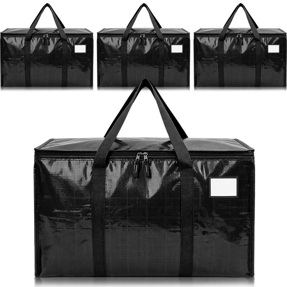 Durable Water Resistant Storage Containers with Thick Gripping Handles, Foldable Heavy Duty Moving Bags for Camping Household & Travel Storage(Black x 4 Pcs)