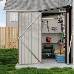 Save Your Space! 4x8 FT Heavy-Duty Lean-To Metal Shed, Wall Side Storage for Garden Tools.