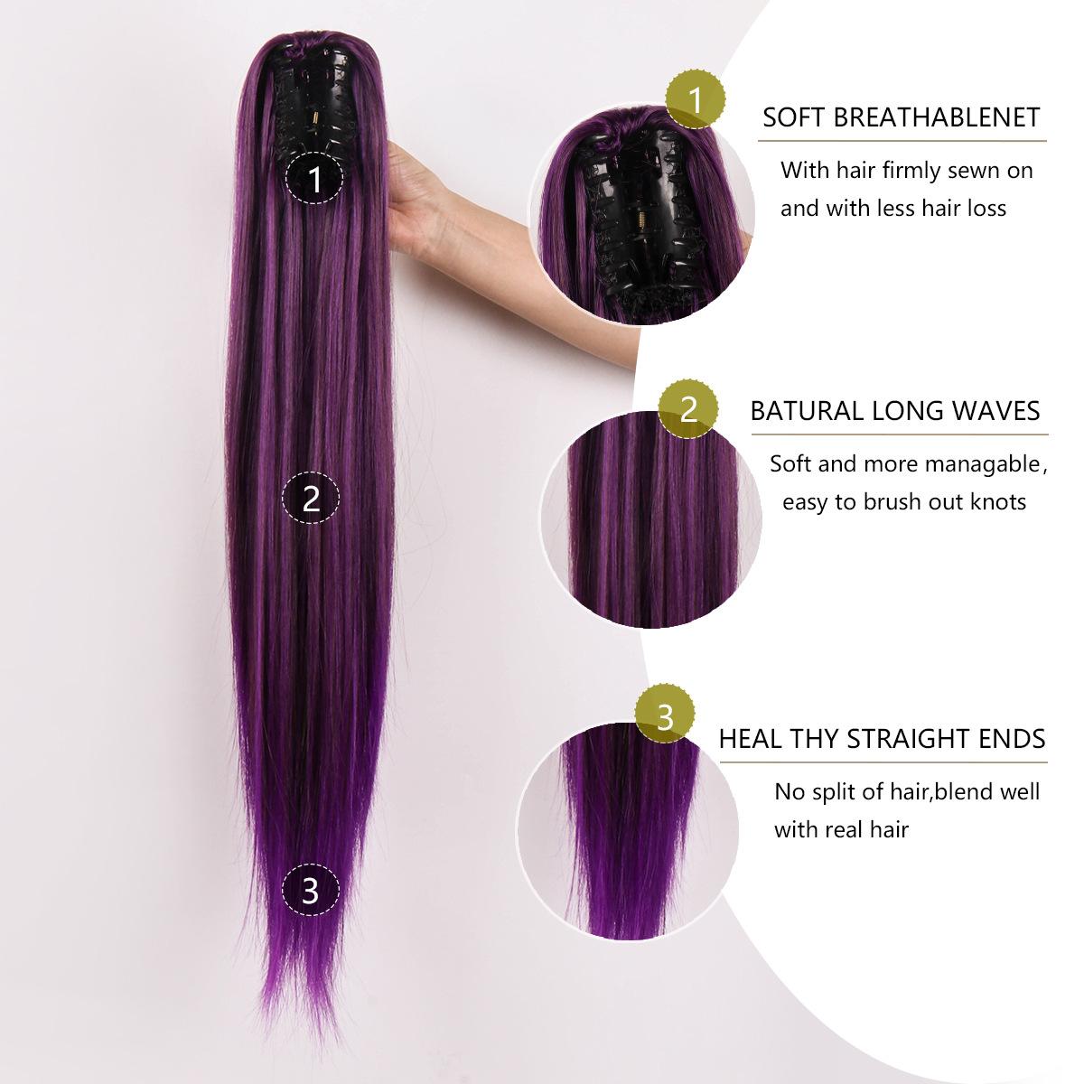 26-Inch Long Straight Purple Ponytail Wig for Women | Claw Clip Design | Natural-Looking Hair Extension Perfect for Daily Wear, Parties & Casual Outfits