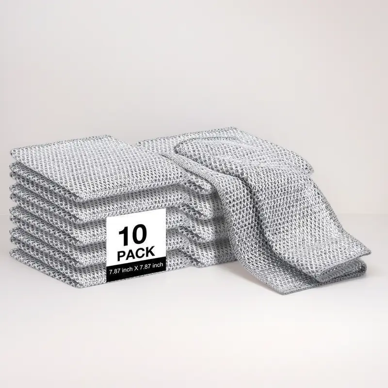 10-Pack Multifunctional Standard Synthetic PE Dual-Use Anti-Scratch Steel Wool Washcloth, 20x20cm Double-Sided Mesh Metal Cleaning Brush, Daily Kitchen Home Care Essential (Sponges & Scouring Pads)