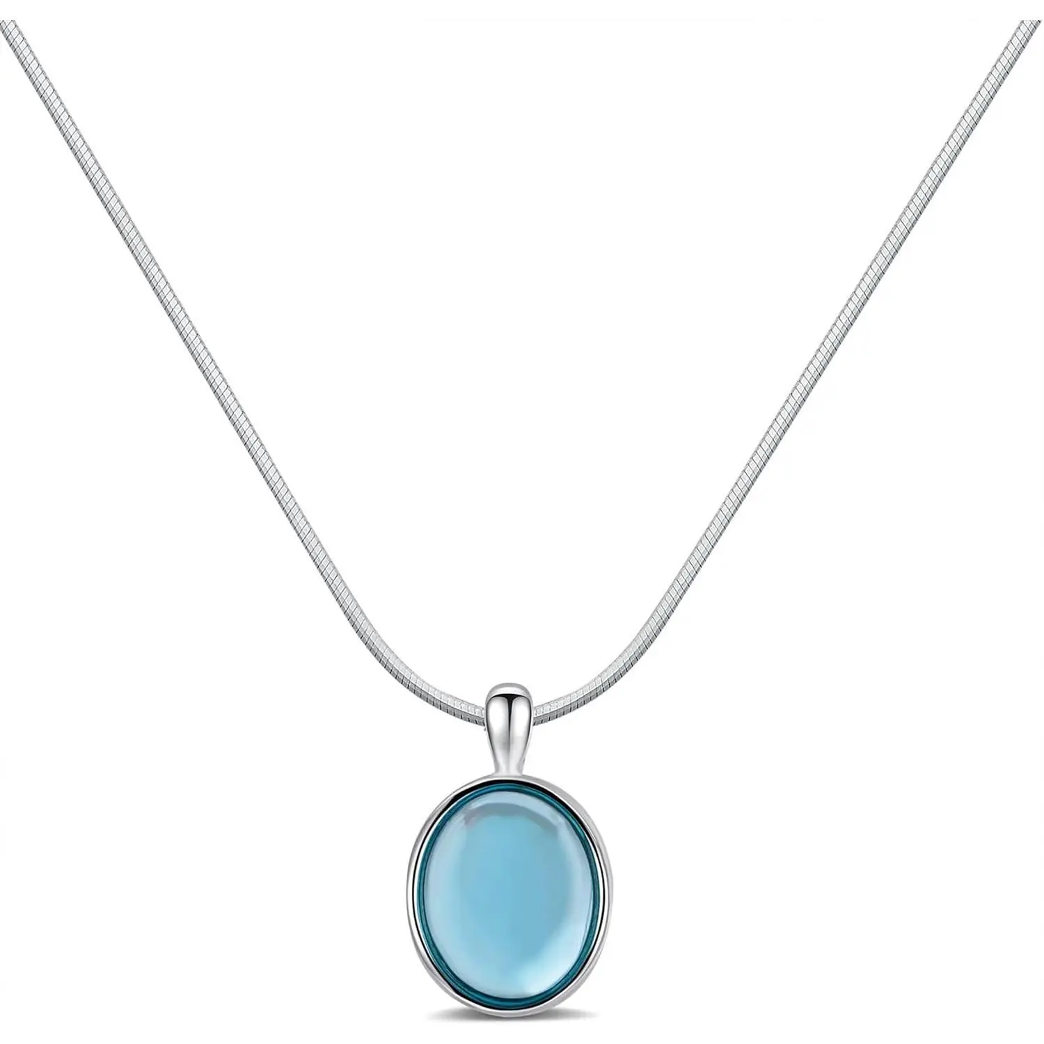 925 Sterling Silver Aquamarine Moonstone Necklace Oval Blue Pendant Necklace Birthstone Necklace for Women Aquamarine Moonstone Jewelry for Gift