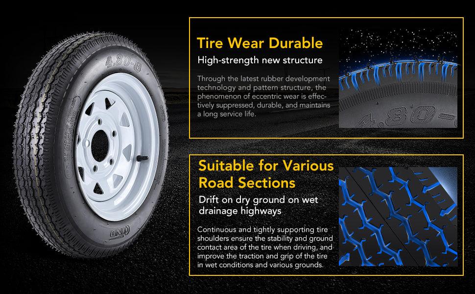 【GARVEE】Trailer Tires Set with 5 Lug on 4.5", 12" Rims, Load Range C, 6PR – Sizes 2x 4.80-12 and 5.30-12, Suitable for Highway, Boat, Motorcycle, and 12" Rim Trailers