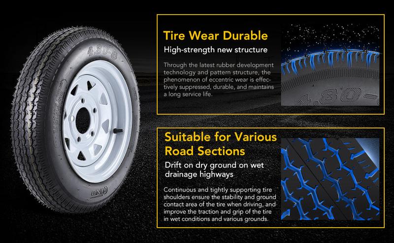 【GARVEE】Trailer Tires Set with 5 Lug on 4.5", 12" Rims, Load Range C, 6PR – Sizes 2x 4.80-12 and 5.30-12, Suitable for Highway, Boat, Motorcycle, and 12" Rim Trailers 【GARVEE】Trailer Tires Set with 5 Lug on 4.5", 12" Rims, Load Range C, 6PR – Sizes 2x 4.80-12 and 5.30-12, Suitable for Highway, Boat, Motorcycle, and 12" Rim Trailers