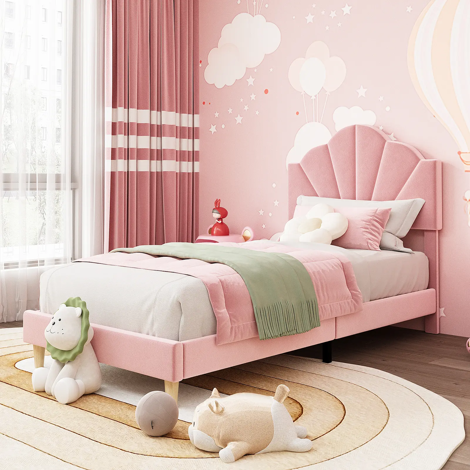 Soft Upholstered Platform Bed Frame - Adjustable Headboard, Sturdy Wood Slats & Metal Frame, No Box Spring Required, Easy Assembly - Ideal for Kids, Girls, Teens