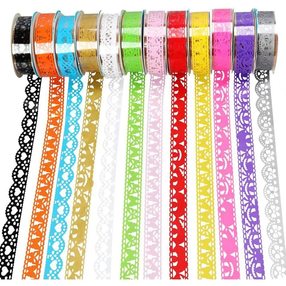 Lace  Self-Adhesive Tape,  12 Rolls Glitter Bling Sticker Colorful Sticky Paper Tape for DIY, Decorative Craft,  Wrapping, Scrapbook