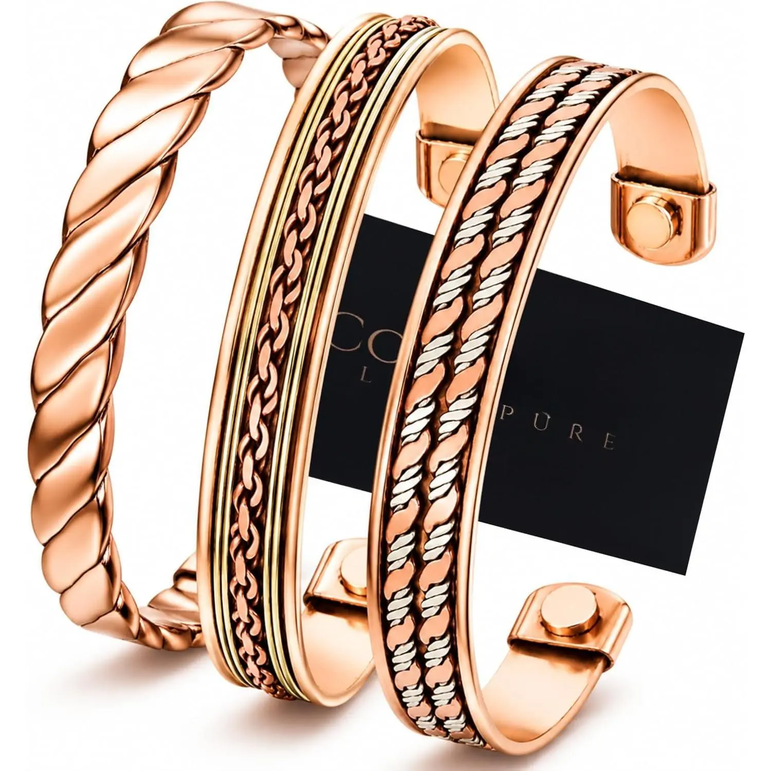 Copper Bracelets- for Men and Women| Set of 3 with  Bag |  Copper
