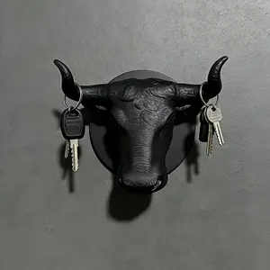2026 New Year Valentine'S Day Easter |   Niche Premium Bull Head Key Hook with Sculptural Texture - Stable Key And Small Item Holder, Black White Gray Multi-Color for Home Decor, Foyer Decoration And Key Organization, Utility Hooks