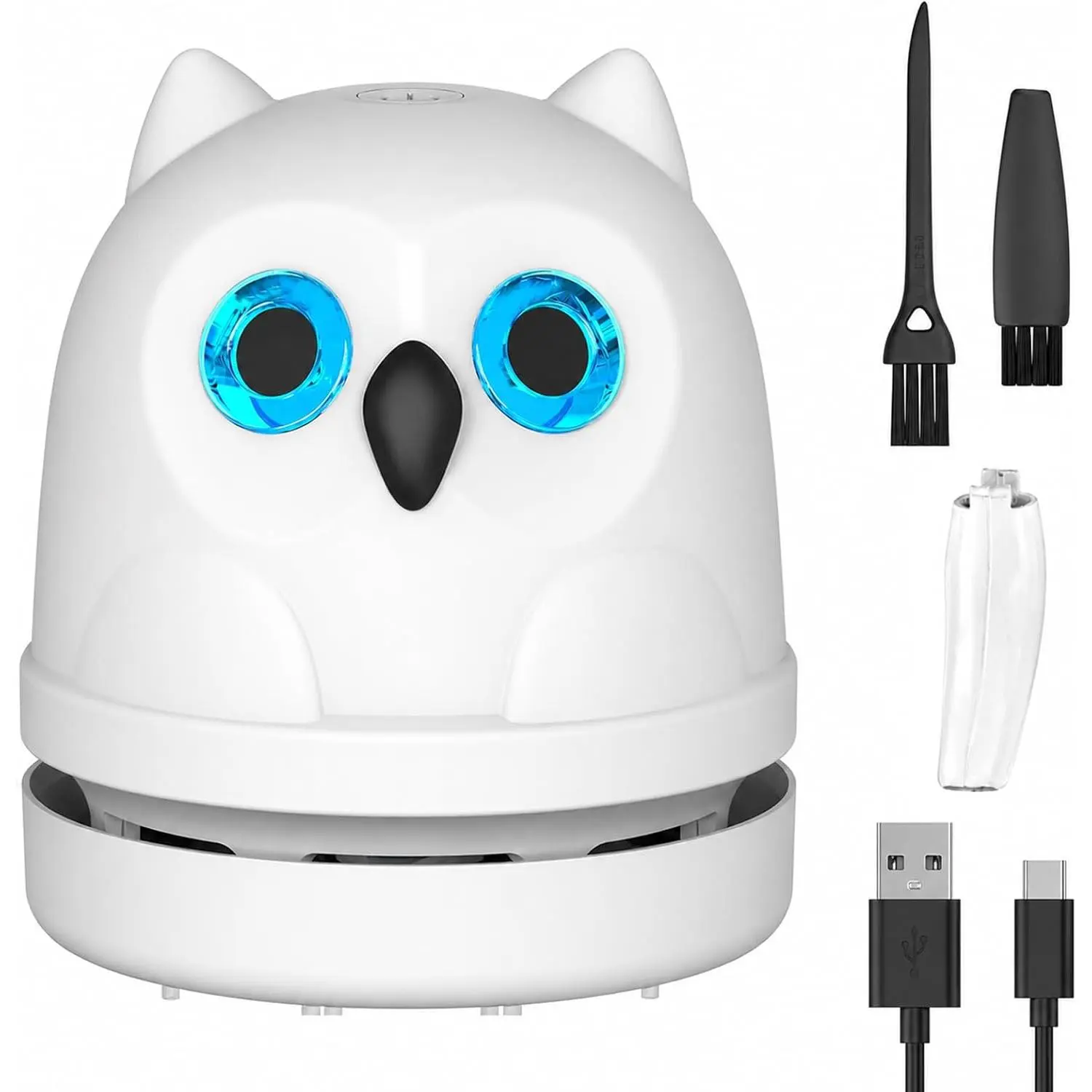 Mini Desktop Vacuum Cleaner Owl Desk Vacuum Cleaner Cute Desk Vacuum Sweeper for Cleaning Eraser Waste, Crumbs, Hair, Paper Scraps on Computer Piano Keyboard Countertop CarGift.