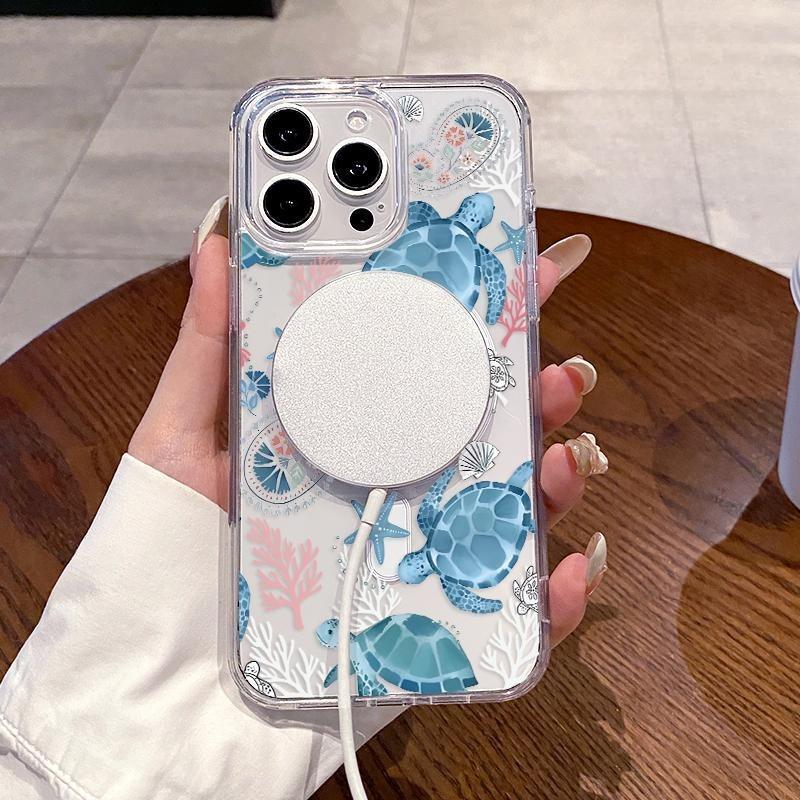 Magnetic Phone Case Supports Wireless Charging for iPhone 17 16 15 14 Pro Max 13 12 11 XR XS Plus E Ocean Drifters Pattern Non-Yellowing Silicone Transparent Acrylic Large Hole Drop Protective Cover Magnetic Phone Case Supports Wireless Charging for iPhone 17 16 15 14 Pro Max 13 12 11 XR XS Plus E Ocean Drifters Pattern Non-Yellowing Silicone Transparent Acrylic Large Hole Drop Protective Cover