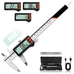 Digital Caliper, Rechargeable Calipers with  Display, Auto-Off Caliper Large LCD Screen, 6 inch Micrometer, Inch/MM/Fraction for DIY/Household/Jewelers